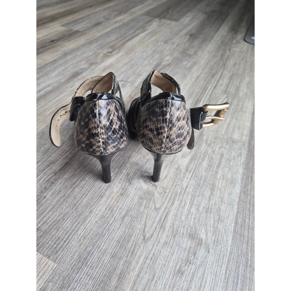 Michael Kors Snakeskin Print Platform Heels Strappy Black Gold Buckle 6M - Picture 5 of 8